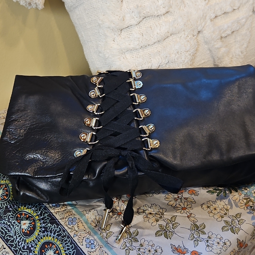 Junior Drake Leather Corset Clutch Bag w Gold Lace Up Detail💖💖💖NWOT